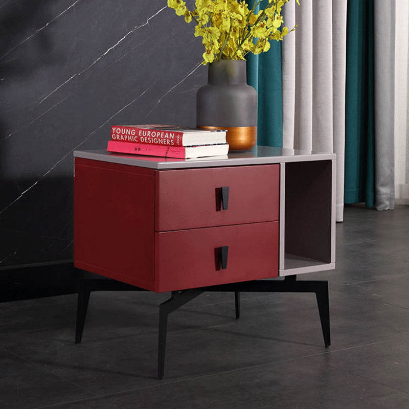 Modern Luxury Color-Block Nightstand: Red & Beige Two-Tone Storage Bedside Table For Bedroom Lumendat