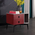 Modern Luxury Color-Block Nightstand: Red & Beige Two-Tone Storage Bedside Table For Bedroom Lumendat