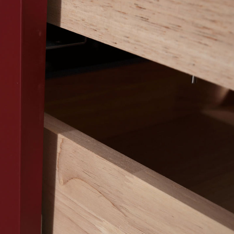 Modern Luxury Color-Block Nightstand: Red & Beige Two-Tone Storage Bedside Table For Bedroom Lumendat