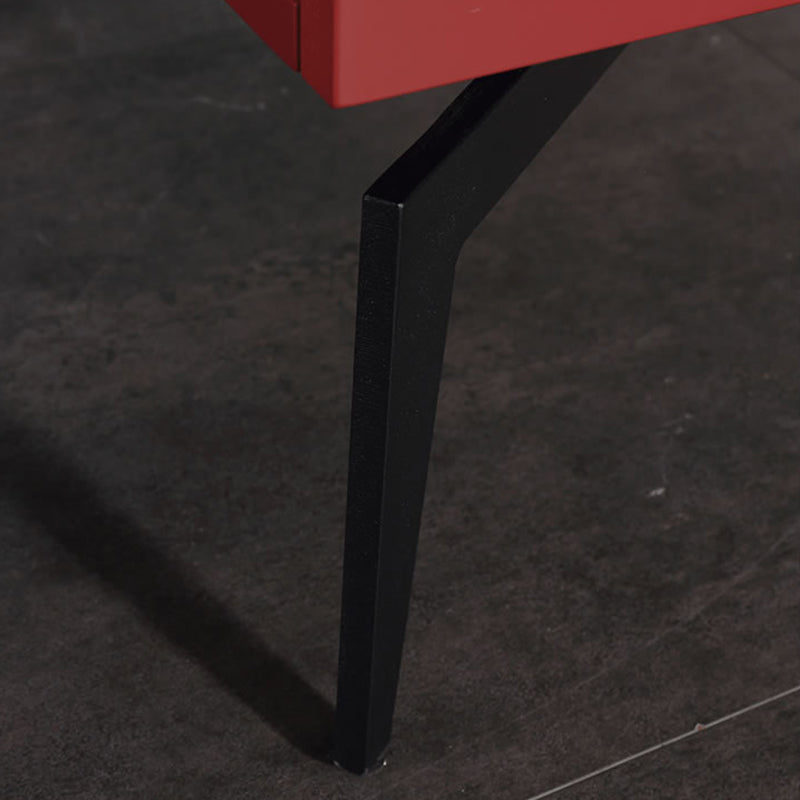 Modern Luxury Color-Block Nightstand: Red & Beige Two-Tone Storage Bedside Table For Bedroom Lumendat