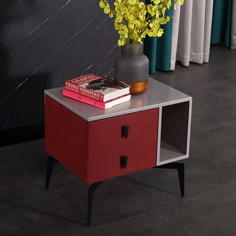 Modern Luxury Color-Block Nightstand: Red & Beige Two-Tone Storage Bedside Table For Bedroom Lumendat