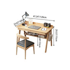 Modern Minimalist Rectangular Solid Wood Desks 4-Leg 2-Drawer 2-Tier For Home Office DFM-F