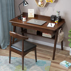 Modern Minimalist Rectangular Solid Wood Desks 4-Leg 2-Drawer 2-Tier For Home Office DFM-F
