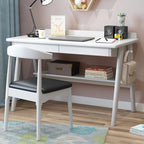 Modern Minimalist Rectangular Solid Wood Desks 4-Leg 2-Drawer 2-Tier For Home Office DFM-F