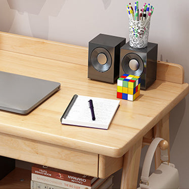 Modern Minimalist Rectangular Solid Wood Desks 4-Leg 2-Drawer 2-Tier For Home Office DFM-F