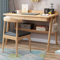 Modern Minimalist Rectangular Solid Wood Desks 4-Leg 2-Drawer 2-Tier For Home Office DFM-F