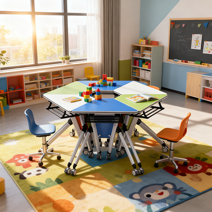 Modern Minimalist Hexagonal High-density Medium-density Fiberboard Iron Desks Foldable For Home Office