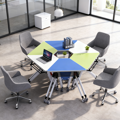 Modern Minimalist Hexagonal High-density Medium-density Fiberboard Iron Desks Foldable For Home Office