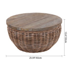 Traditional Vintage Round Rattan Coffee Table - Solid Wood: Hand-Woven, Rustic Charm, Durable Craftsmanship & Timeless Aesthetic For Living Room & Veranda Lumendat