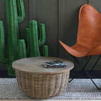 Traditional Vintage Round Rattan Coffee Table - Solid Wood: Hand-Woven, Rustic Charm, Durable Craftsmanship & Timeless Aesthetic For Living Room & Veranda Lumendat