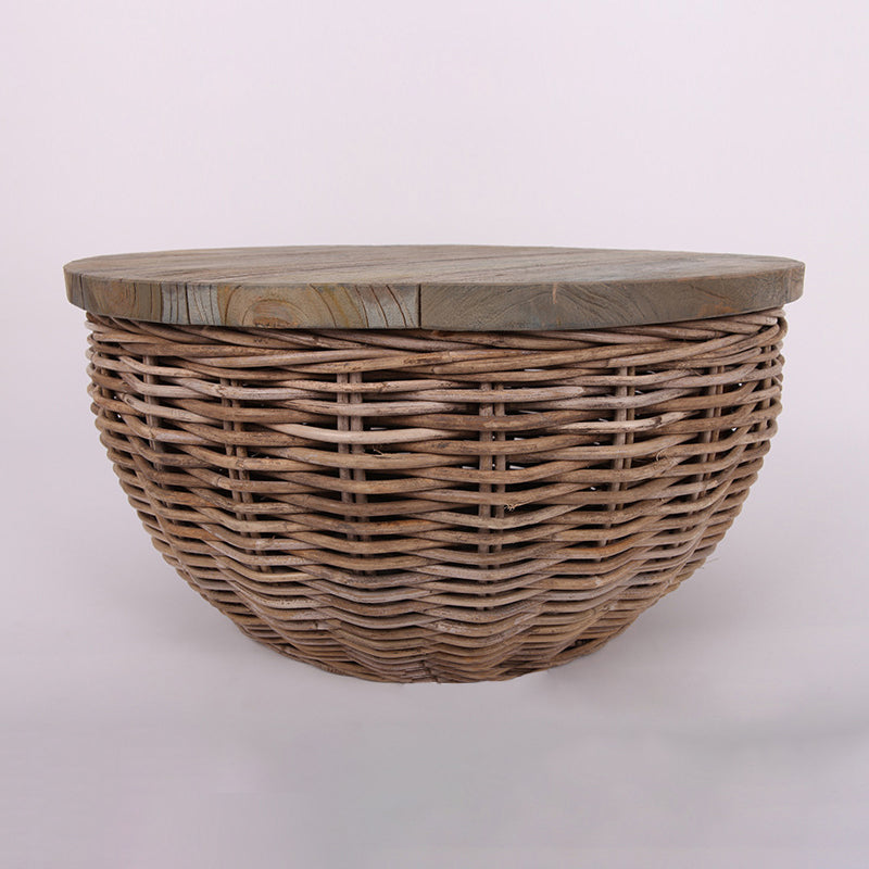 Traditional Vintage Round Rattan Coffee Table - Solid Wood: Hand-Woven, Rustic Charm, Durable Craftsmanship & Timeless Aesthetic For Living Room & Veranda Lumendat
