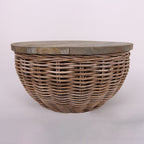 Traditional Vintage Round Rattan Coffee Table - Solid Wood: Hand-Woven, Rustic Charm, Durable Craftsmanship & Timeless Aesthetic For Living Room & Veranda Lumendat