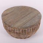 Traditional Vintage Round Rattan Coffee Table - Solid Wood: Hand-Woven, Rustic Charm, Durable Craftsmanship & Timeless Aesthetic For Living Room & Veranda Lumendat