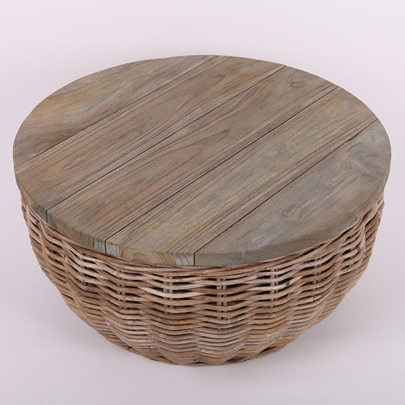 Traditional Vintage Round Rattan Coffee Table - Solid Wood: Hand-Woven, Rustic Charm, Durable Craftsmanship & Timeless Aesthetic For Living Room & Veranda Lumendat