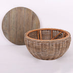 Traditional Vintage Round Rattan Coffee Table - Solid Wood: Hand-Woven, Rustic Charm, Durable Craftsmanship & Timeless Aesthetic For Living Room & Veranda Lumendat