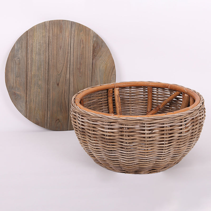 Traditional Vintage Round Rattan Coffee Table - Solid Wood: Hand-Woven, Rustic Charm, Durable Craftsmanship & Timeless Aesthetic For Living Room & Veranda Lumendat