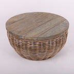 Traditional Vintage Round Rattan Coffee Table - Solid Wood: Hand-Woven, Rustic Charm, Durable Craftsmanship & Timeless Aesthetic For Living Room & Veranda Lumendat