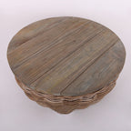 Traditional Vintage Round Rattan Coffee Table - Solid Wood: Hand-Woven, Rustic Charm, Durable Craftsmanship & Timeless Aesthetic For Living Room & Veranda Lumendat