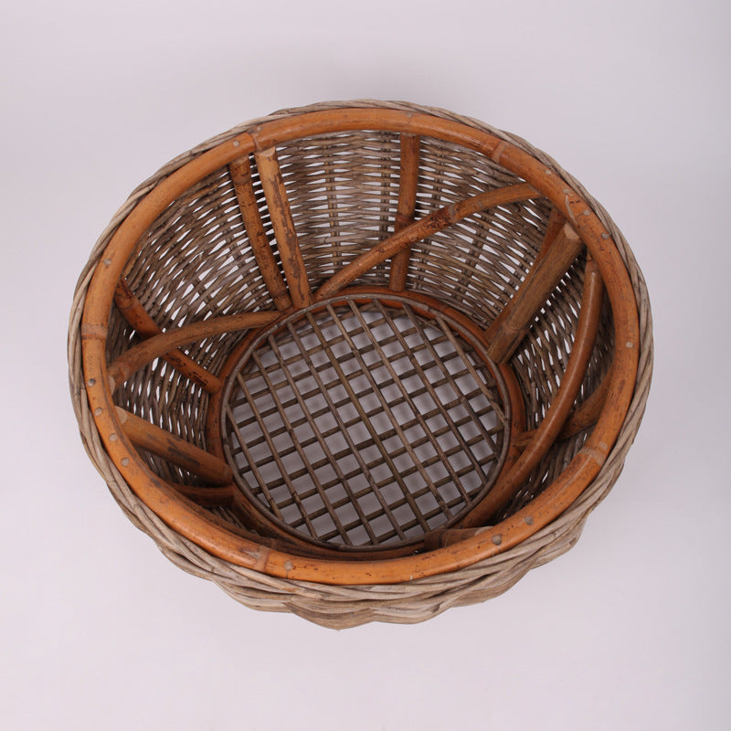 Traditional Vintage Round Rattan Coffee Table - Solid Wood: Hand-Woven, Rustic Charm, Durable Craftsmanship & Timeless Aesthetic For Living Room & Veranda Lumendat