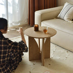 Modern Minimalist Round Side Table - Solid North American White Ash Sturdy Eco-Friendly Natural Grain For Living Room Lumendat
