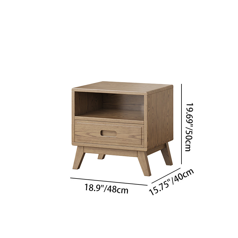 Modern Minimalist Square Nightstand - Solid Ash Wood: Sturdy, Eco-Friendly, Natural Grain & Stable Support For Bedroom Lumendat
