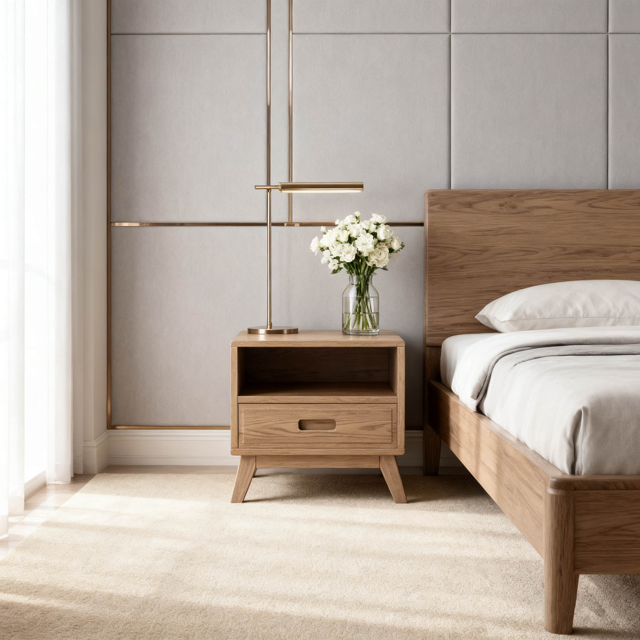 Modern Minimalist Square Nightstand - Solid Ash Wood: Sturdy, Eco-Friendly, Natural Grain & Stable Support For Bedroom Lumendat