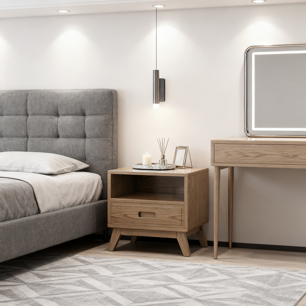 Modern Minimalist Square Nightstand - Solid Ash Wood: Sturdy, Eco-Friendly, Natural Grain & Stable Support For Bedroom Lumendat