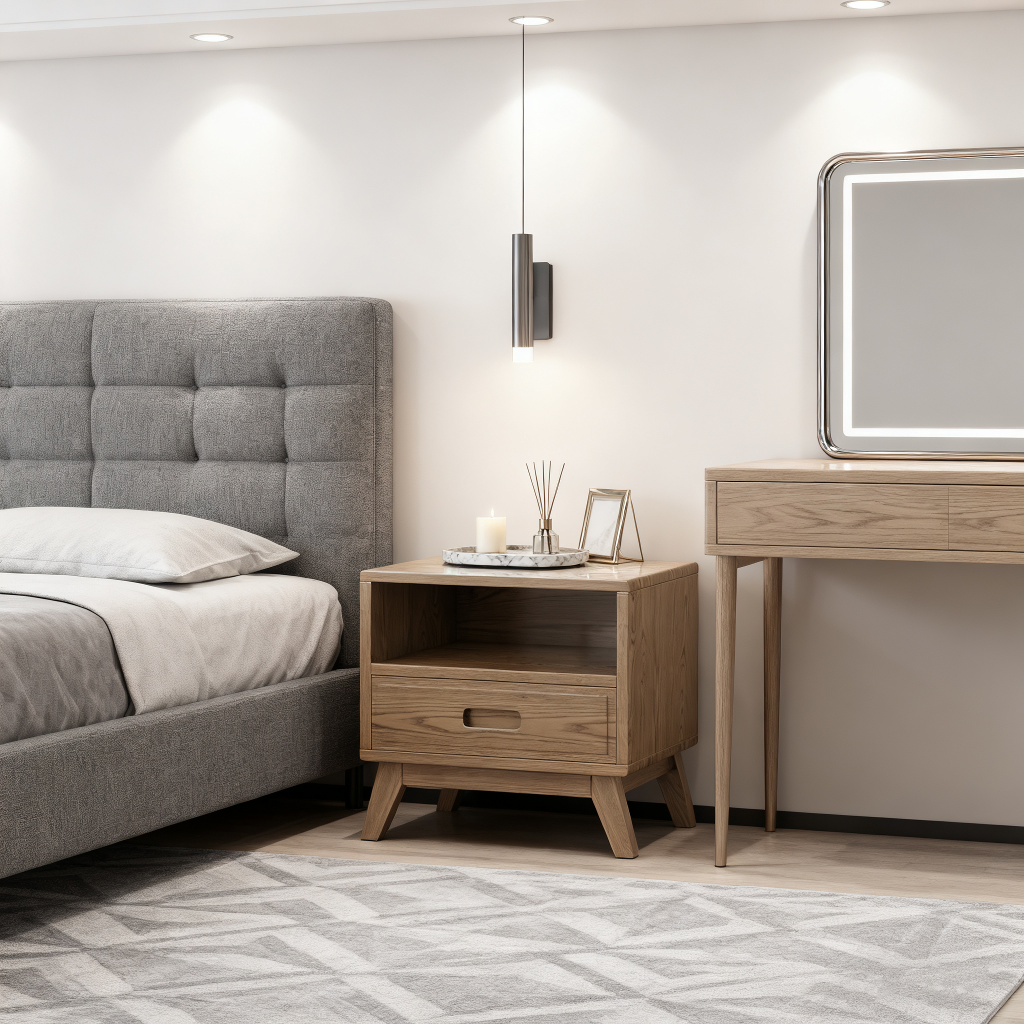 Modern Minimalist Square Nightstand - Solid Ash Wood: Sturdy, Eco-Friendly, Natural Grain & Stable Support For Bedroom Lumendat