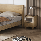 Modern Minimalist Rectangular Nightstand - Solid Ash Wood: Eco-Friendly, Smooth Hidden Slide Drawers, Stable Wobble-Free Support & Easy-Care Tabletop For Bedroom Lumendat