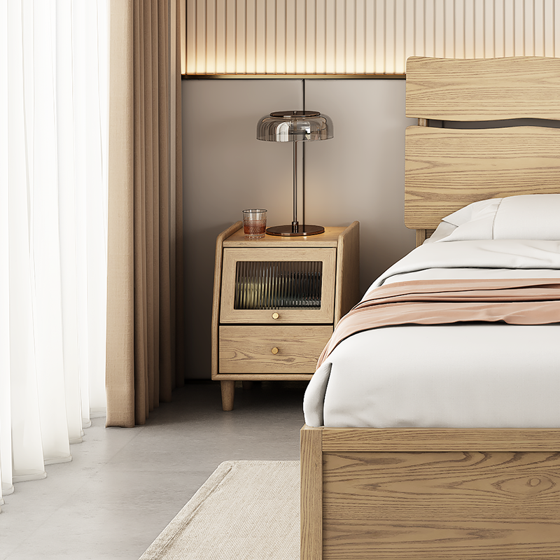 Modern Minimalist Rectangular Nightstand - Solid Ash Wood: Eco-Friendly, Smooth Hidden Slide Drawers, Stable Wobble-Free Support & Easy-Care Tabletop For Bedroom Lumendat