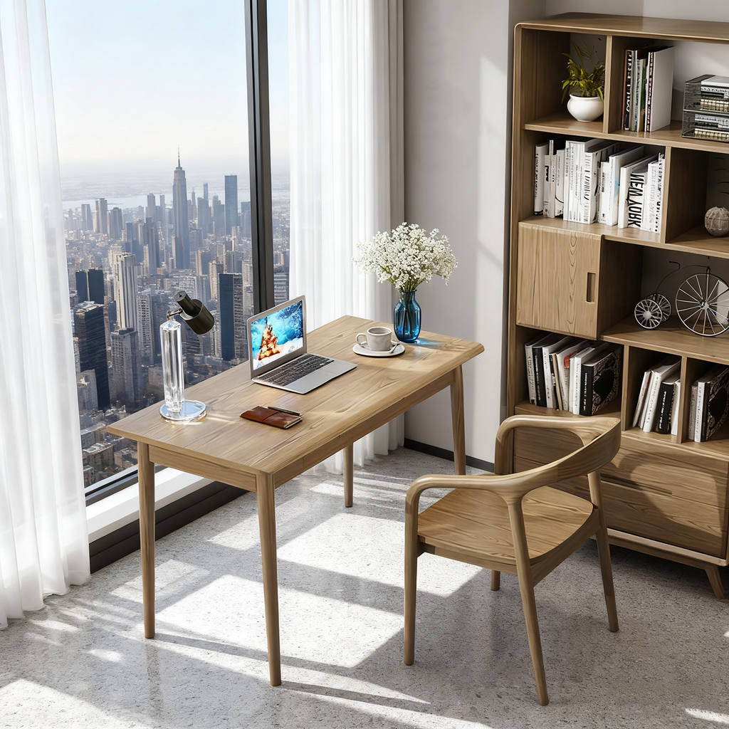 Modern Simplicity Desk & Chair Set - Solid Ash Wood, Sturdy, Stable, Natural Grain, Eco-Friendly Ergonomic For Home Office Lumendat