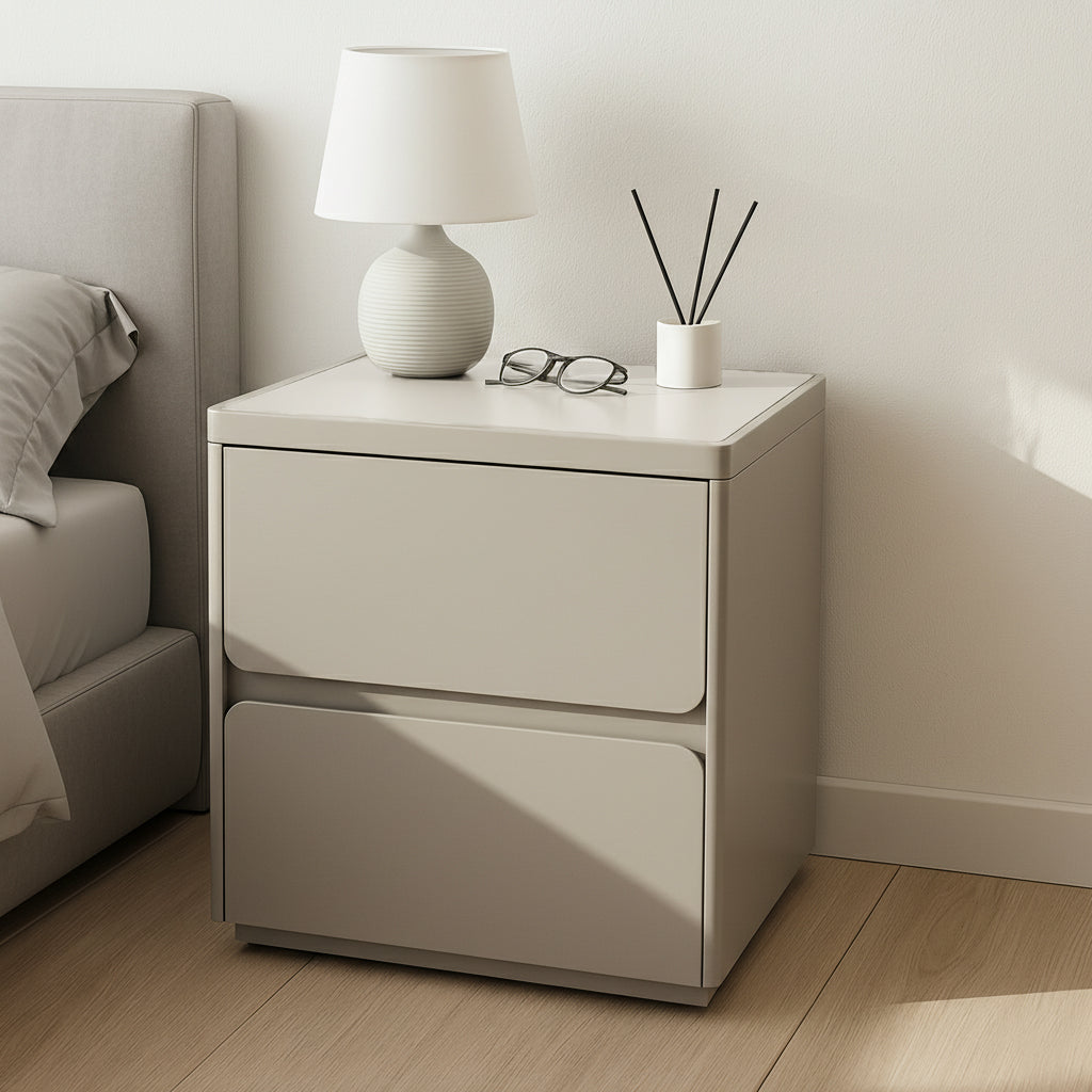 Modern Minimalist Rectangular Nightstand - MDF, Durable Structure, Smooth Surface & Quiet Storage For Bedroom Lumendat