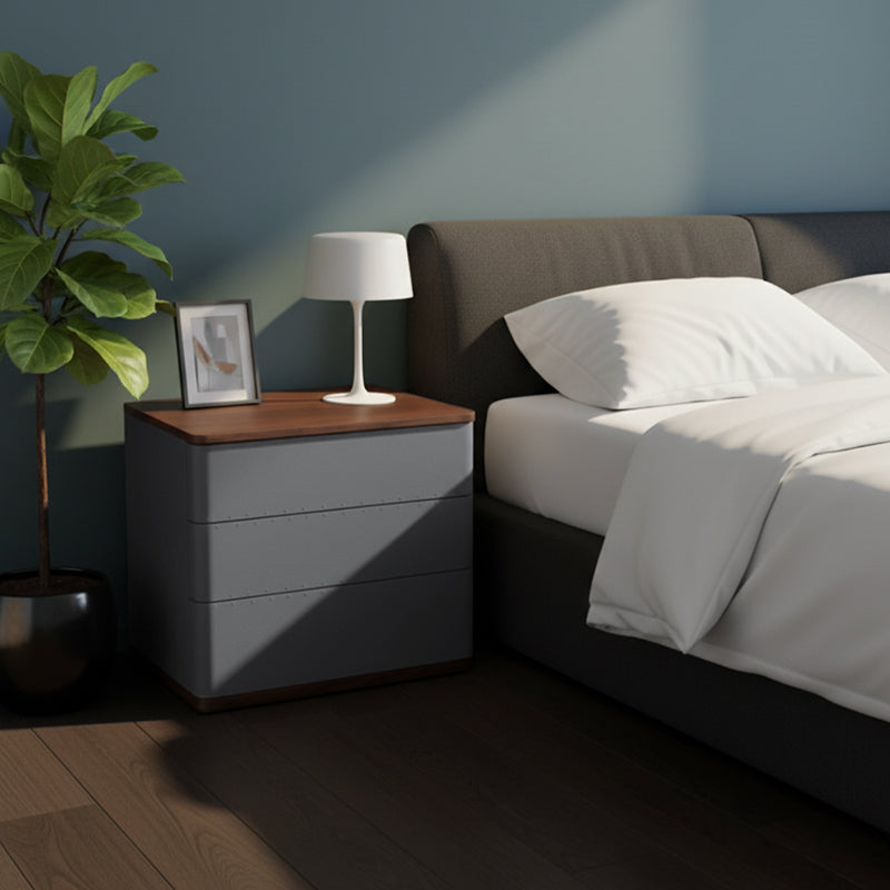 Modern Simplicity Rectangular Nightstand - Solid Wood Multi-layer Board, Premium Saddle Leather Upholstery, Refined Craftsmanship & Stable Support For Bedroom Lumendat