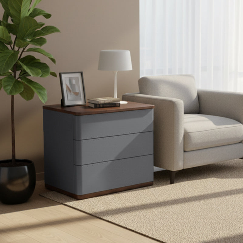Modern Simplicity Rectangular Nightstand - Solid Wood Multi-layer Board, Premium Saddle Leather Upholstery, Refined Craftsmanship & Stable Support For Bedroom Lumendat