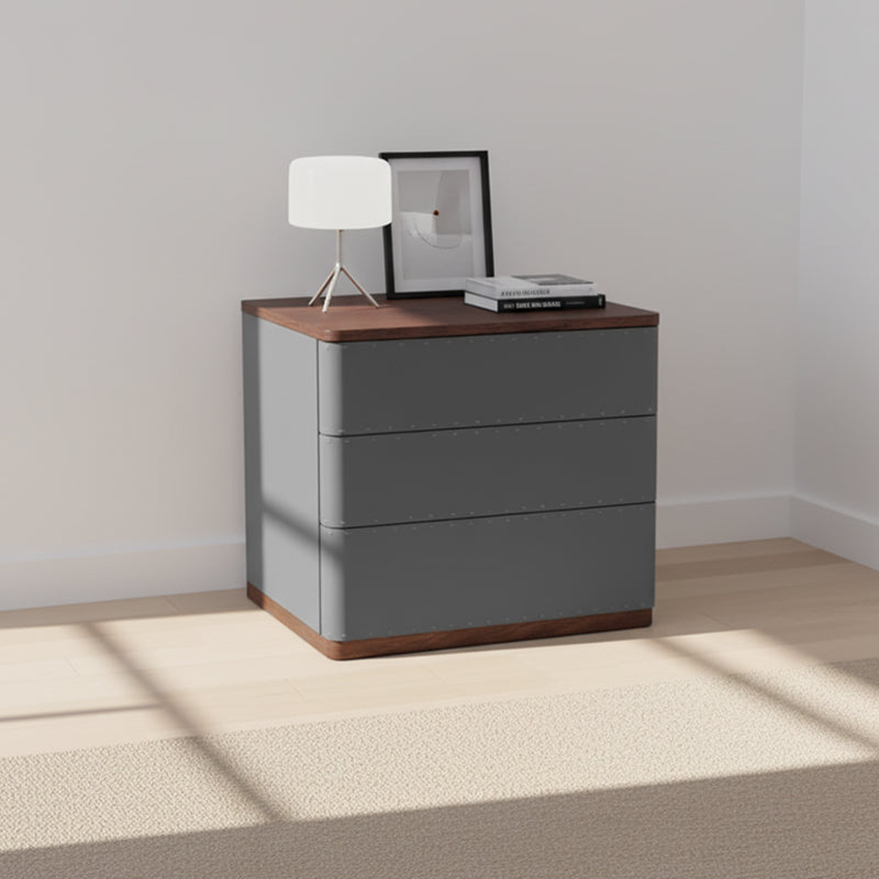 Modern Simplicity Rectangular Nightstand - Solid Wood Multi-layer Board, Premium Saddle Leather Upholstery, Refined Craftsmanship & Stable Support For Bedroom Lumendat