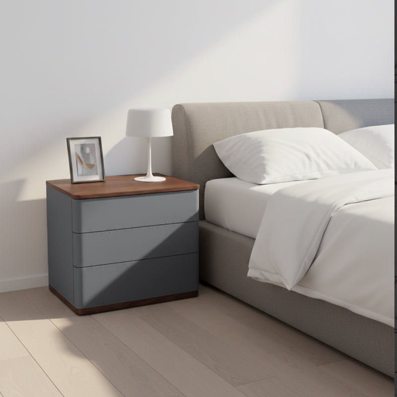 Modern Simplicity Rectangular Nightstand - Solid Wood Multi-layer Board, Premium Saddle Leather Upholstery, Refined Craftsmanship & Stable Support For Bedroom Lumendat
