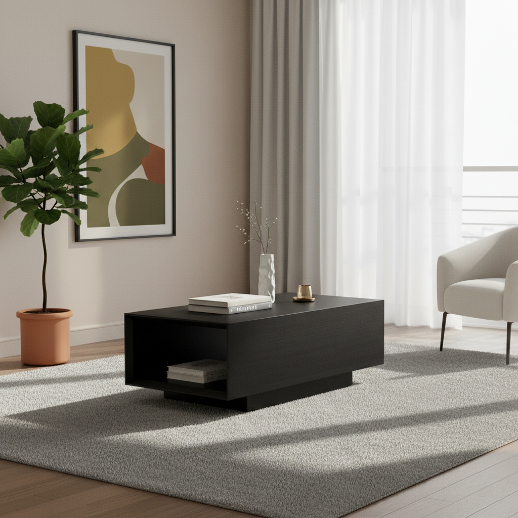 Modern Minimalist Rectangular Coffee Table - MDF: Layered Storage, Stable Support, Multi-Scenario Use & Scratch-Resistant For Living Room Lumendat