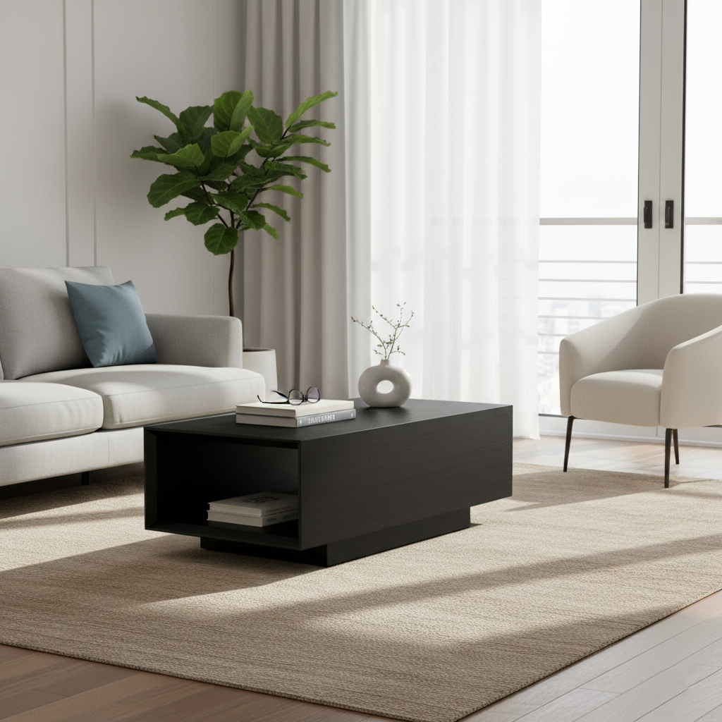 Modern Minimalist Rectangular Coffee Table - MDF: Layered Storage, Stable Support, Multi-Scenario Use & Scratch-Resistant For Living Room Lumendat