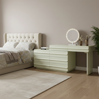 Space-saving Extendable Makeup Vanity - Nordic Matcha Green MDF Solid Wood Particle Board 6 Drawers Design For Bedroom Lumendat