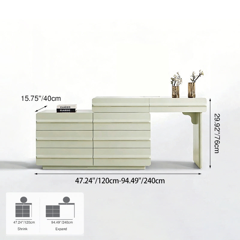 Space-saving Extendable Makeup Vanity - Nordic Matcha Green MDF Solid Wood Particle Board 6 Drawers Design For Bedroom Lumendat