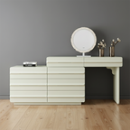 Space-saving Extendable Makeup Vanity - Nordic Matcha Green MDF Solid Wood Particle Board 6 Drawers Design For Bedroom Lumendat