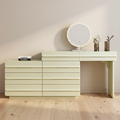 Space-saving Extendable Makeup Vanity - Nordic Matcha Green MDF Solid Wood Particle Board 6 Drawers Design For Bedroom Lumendat