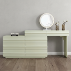 Space-saving Extendable Makeup Vanity - Nordic Matcha Green MDF Solid Wood Particle Board 6 Drawers Design For Bedroom Lumendat