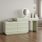 Space-saving Extendable Makeup Vanity - Nordic Matcha Green MDF Solid Wood Particle Board 6 Drawers Design For Bedroom Lumendat