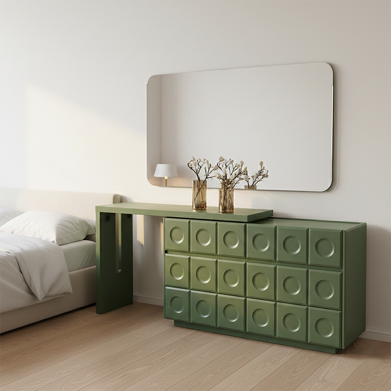 6-Drawer Green Makeup Vanity - Nordic Style Practical Storage Design With Premium MDF And Solid Wood Particle Board For Bedroom Lumendat