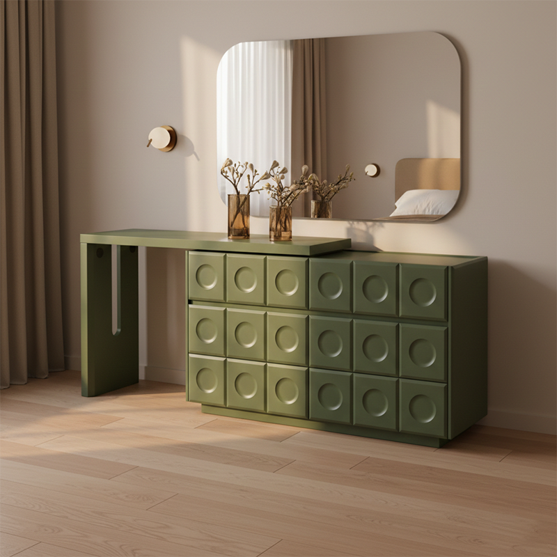 6-Drawer Green Makeup Vanity - Nordic Style Practical Storage Design With Premium MDF And Solid Wood Particle Board For Bedroom Lumendat