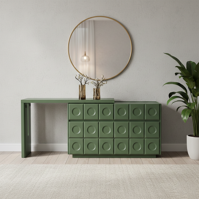 6-Drawer Green Makeup Vanity - Nordic Style Practical Storage Design With Premium MDF And Solid Wood Particle Board For Bedroom Lumendat