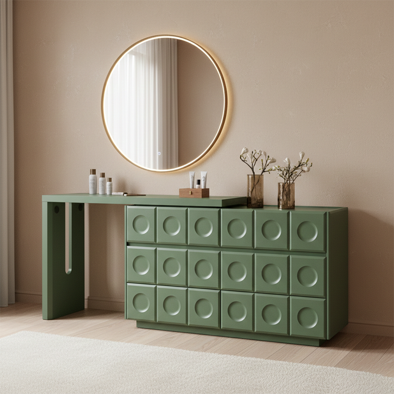 6-Drawer Green Makeup Vanity - Nordic Style Practical Storage Design With Premium MDF And Solid Wood Particle Board For Bedroom Lumendat