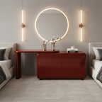 Stylish Red 6-Drawer Makeup Vanity - Nordic Design, Durable MDF & Solid Wood Particle Board For Bedroom Lumendat