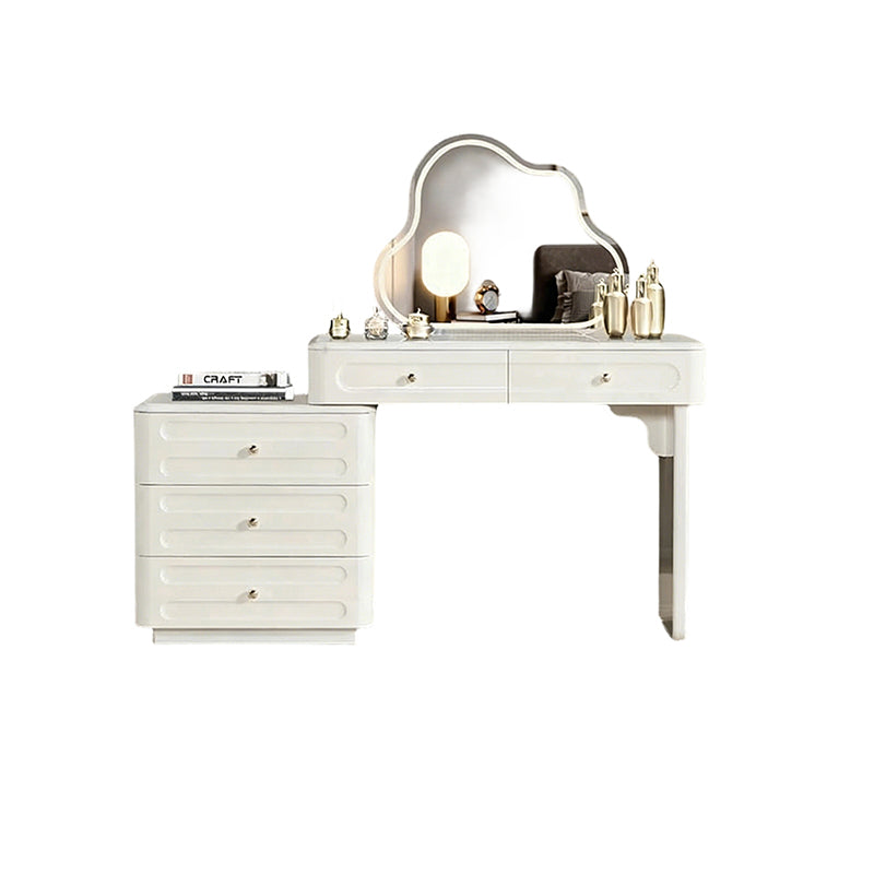 Adjustable & Sturdy Makeup Vanity - Nordic Style, White Sturdy MDF & Solid Wood Particle Board With 5 Drawers For Bedroom Lumendat